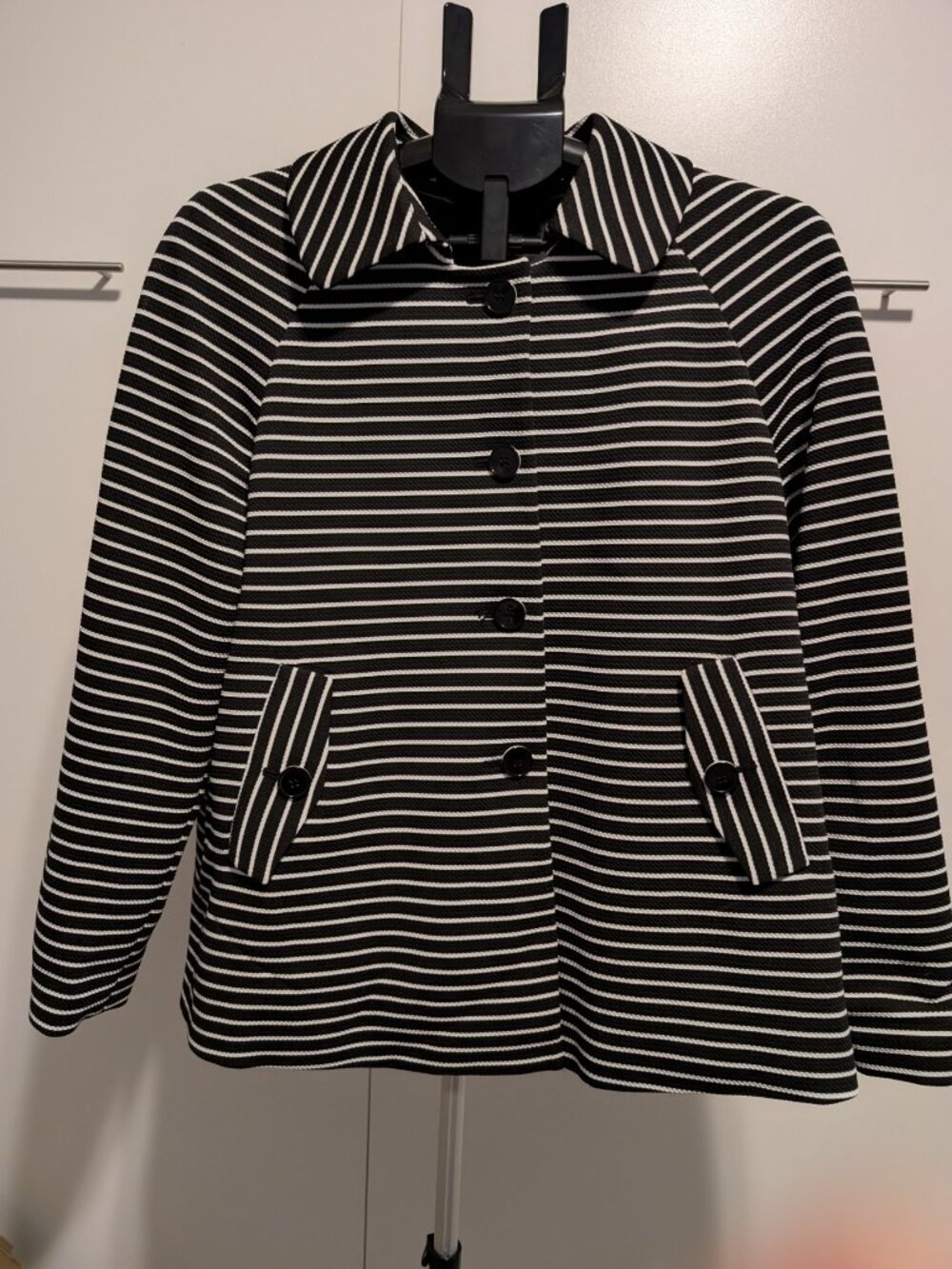 Nine West black and white striped button-front coat - 6